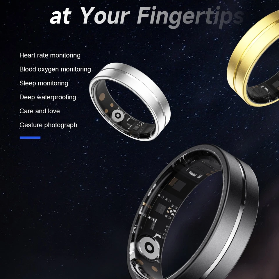 Smart Ring Fitness Tracker Heart Rate SPO2/BP Sleep Monitoring IP68 Waterproof - Image 2 of 4