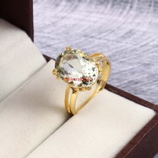 Natural Green Amethyst With 18k Gold Plated Silver Women's Ring 40