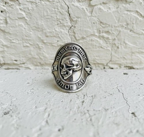 Memento Mori Skull Ring, 925 Sterling Silver Gothic Amor Fati Band jewelry Gift