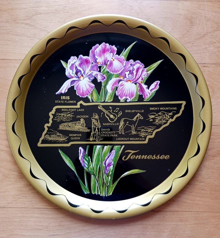 Vintage Tennessee State Metal Souvenir Tray Gold&Black Lacquer Finish