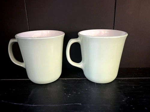 Pyrex Coffee Mugs Vtg Mint Green Milk Glass D Ring Handle Set Of 2
