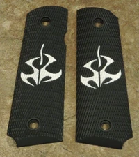 1911 Grips - HITMAN - BLACK/WHITE - .45, AMBI CUT, FULL SIZE, CUSTOM
