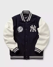 New Demand  Varsity Jacket NY  Men's Black Wool & White Leather Sleeves New Sty