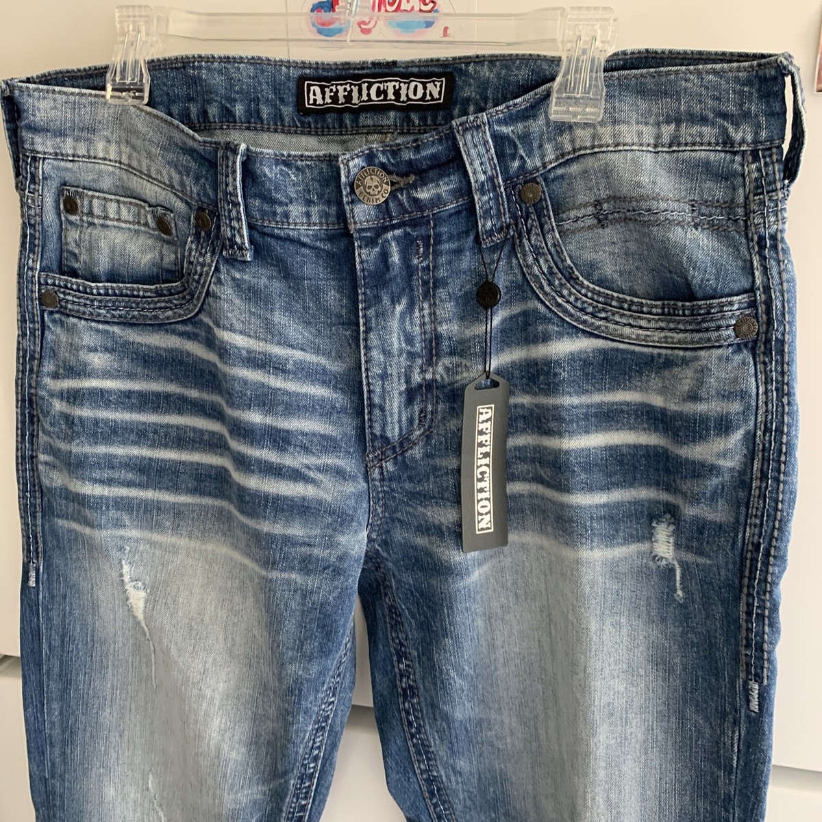 Affliction Denim Blue Jeans Blake Fleur Lazarus Embroidered Men's