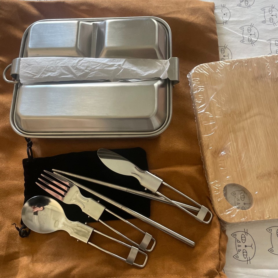 US Military Mess Tin Camping Mess Kit Stainless Steel Cutlery Chop ...
