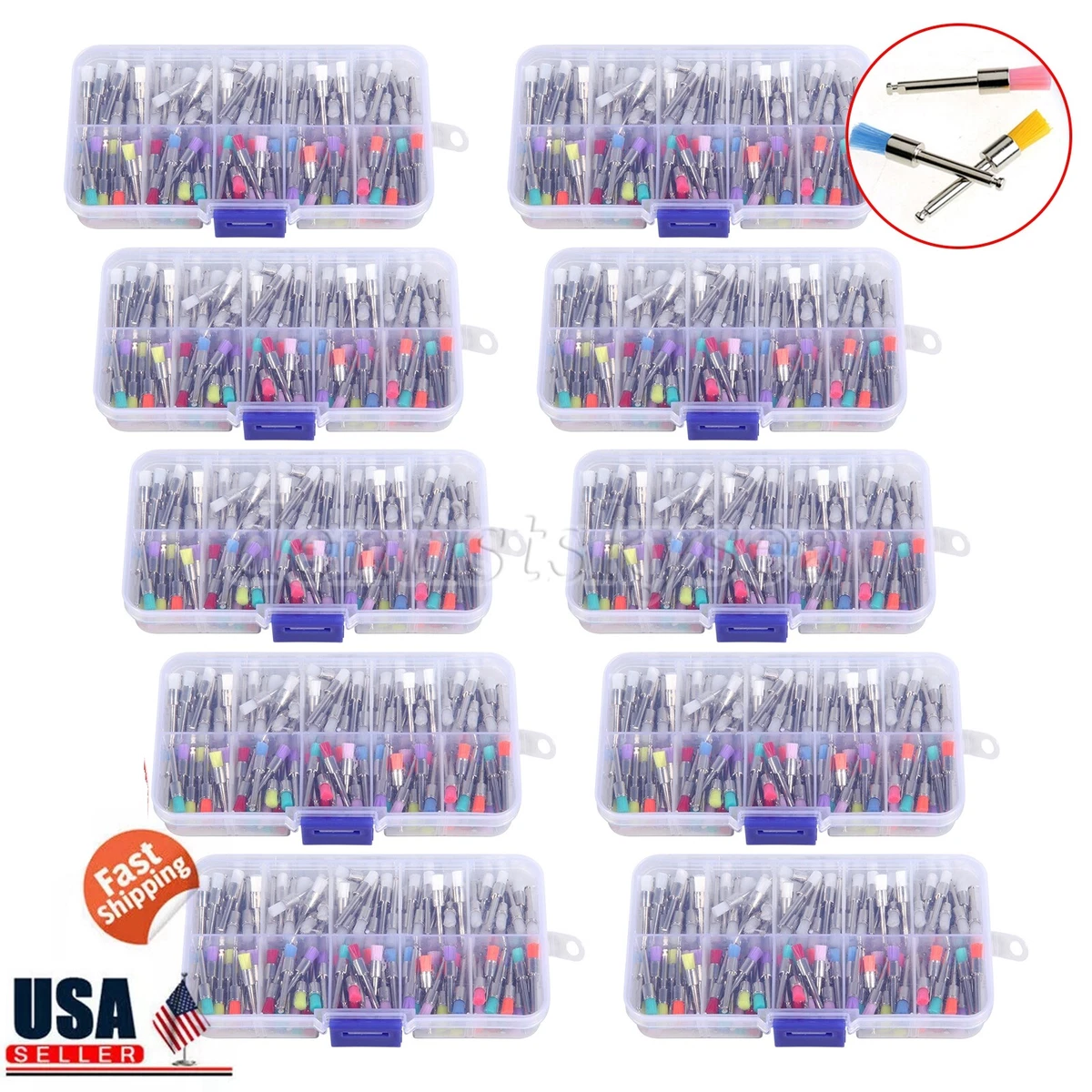 200 Brosses Polissoires Dentaires Type Plat En Nylon - Pour Fraise Dentaire, Marque Sandent, Neuf