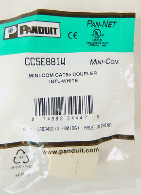Cat5e Coupler Panduit UTP RJ45 Module White CC5E88IW Mini-Com - RJ-45 Both Ends