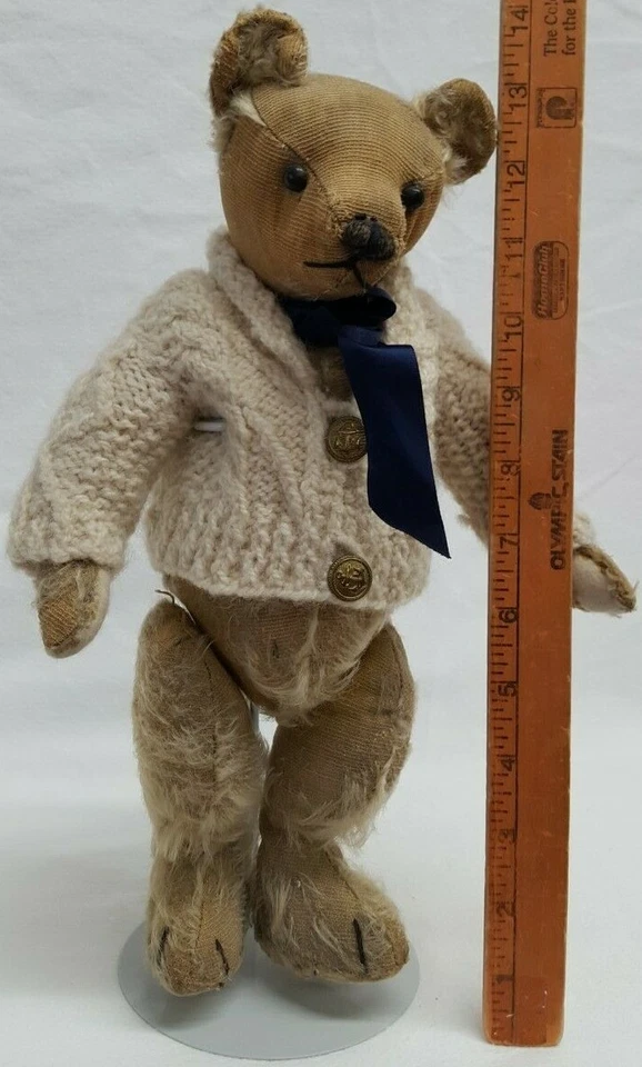 ANTIGUO OSO DE PELUCHE Chad Valley principios de la década de 1920 del Museo Inglés en un cárdigan Foto 3 de 4