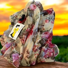 Cejon Sheer Wrap It Up Scarf Tan Pink Roses-