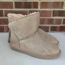 Bearpaw Youth Tan metallic snow winter Boots Kid's Big Girl's Size US 5 M