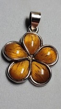 GENUINE HAWAIIAN KOA WOOD INLAY PLUMERIA FLOWER PENDANT 925 SILVER 18mm MD Brand