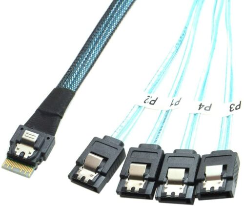 Slim Line SAS4.0 SFF-8654 38-poliger Host auf 4-SATA 7-polige Zielfestplatte Fanout Raid-Kabel - Bild 6 von 9