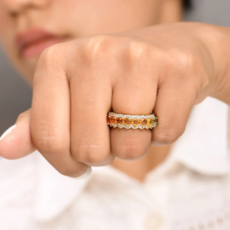 Anillo de plata 925 arco iris banda de eternidad, arco iris zafiro amatista, anillo orgullo gay Foto 4 de 4