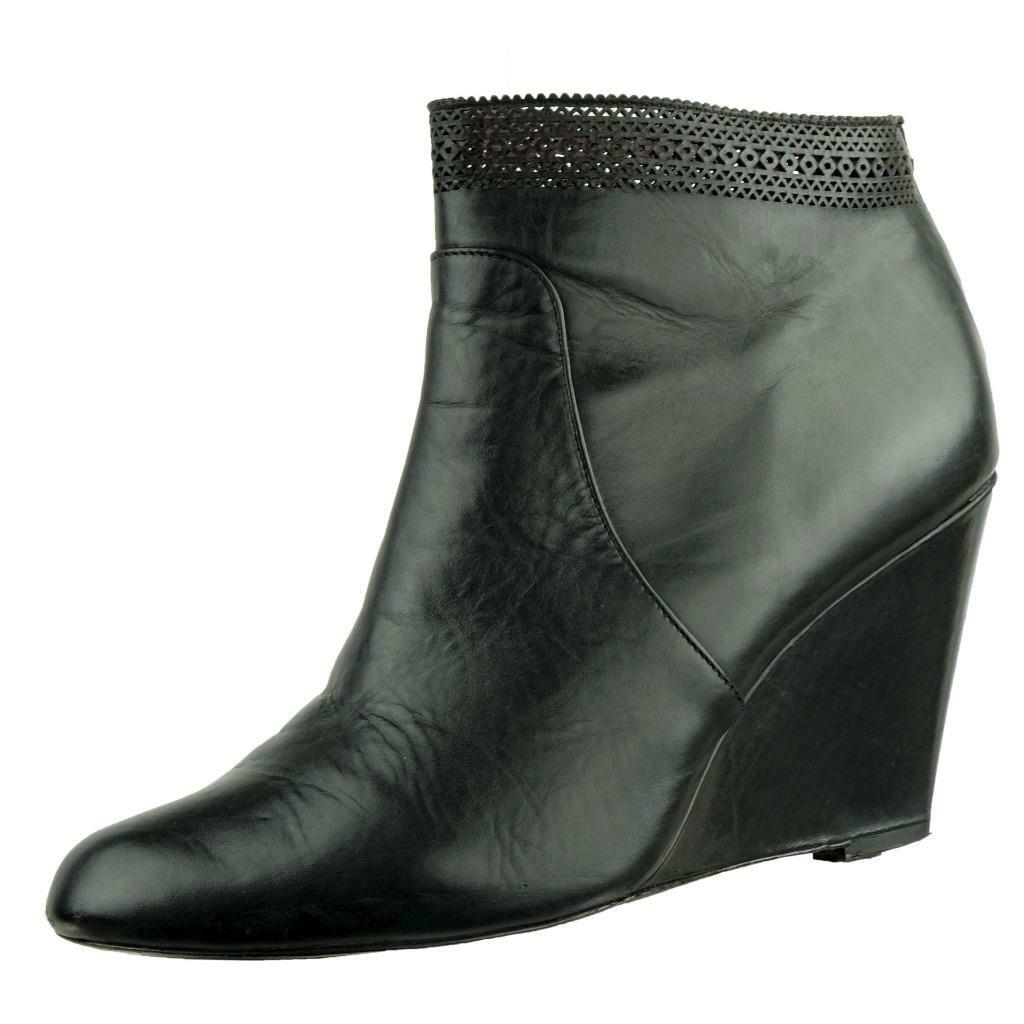 AERIN Shorebold Ankle Boots Booties Wedge Leather Black Shoes Zip Up