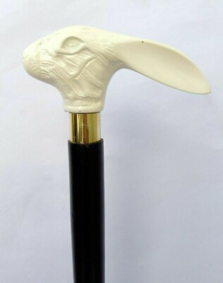 Victorian White Rabbit Cane   Designer Brass Handle Wooden Walking Stick Gift 