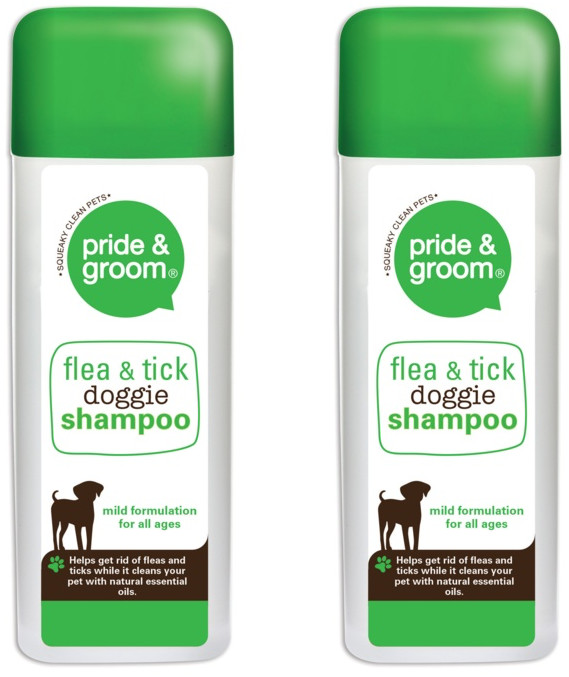 2x Pride & Groom Pet Dog Flea & Tick Doggie Shampoo with Natural Oils - 300ml