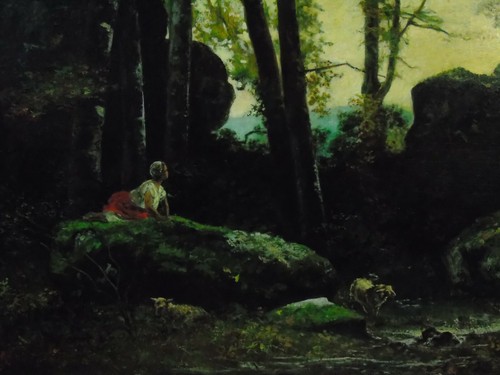 B-E. Bertrand "Mädchen mit Schafen in einer Lichtung" Öl, signiert, datiert 1872 - Bild 3 von 7
