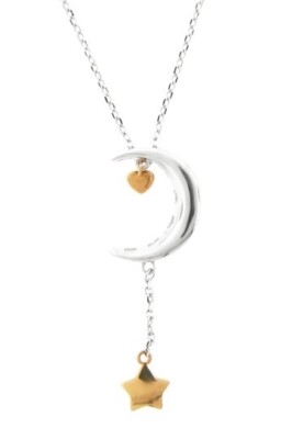 NEU Merideth Leigh 925 Sterlingsilber 14k Gold Herz Mond Stern Anhänger Halskette