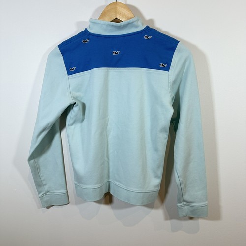 Vineyard Vines Pullover Kids Large 14 Quarter Zip Blue Mint Whales 100% Cotton - Picture 4 of 9