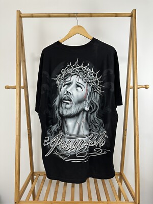 VTG Jesuscristo Jesus Christian Crown of Thorns Blood Sin Rap Tee T-Shirt 2XL