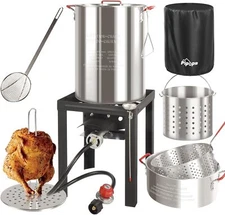 30QT & 10QT Fryer |Turkey Deep Fryer |Seafood Boil Pot |Cover & Skimmer Included