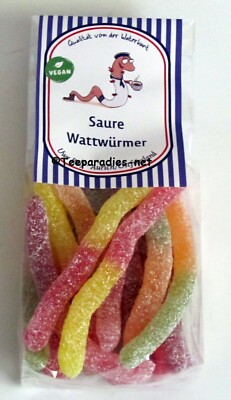 (37,69  /kg) Saure Wattwürmer Fruchtgummi Gummibärchen 130 g. vegan  