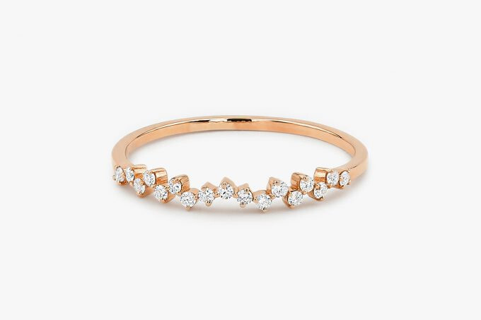 Bubbles Design In Solid 10K Rose Gold With Sparkling White Moissanite Women Band
