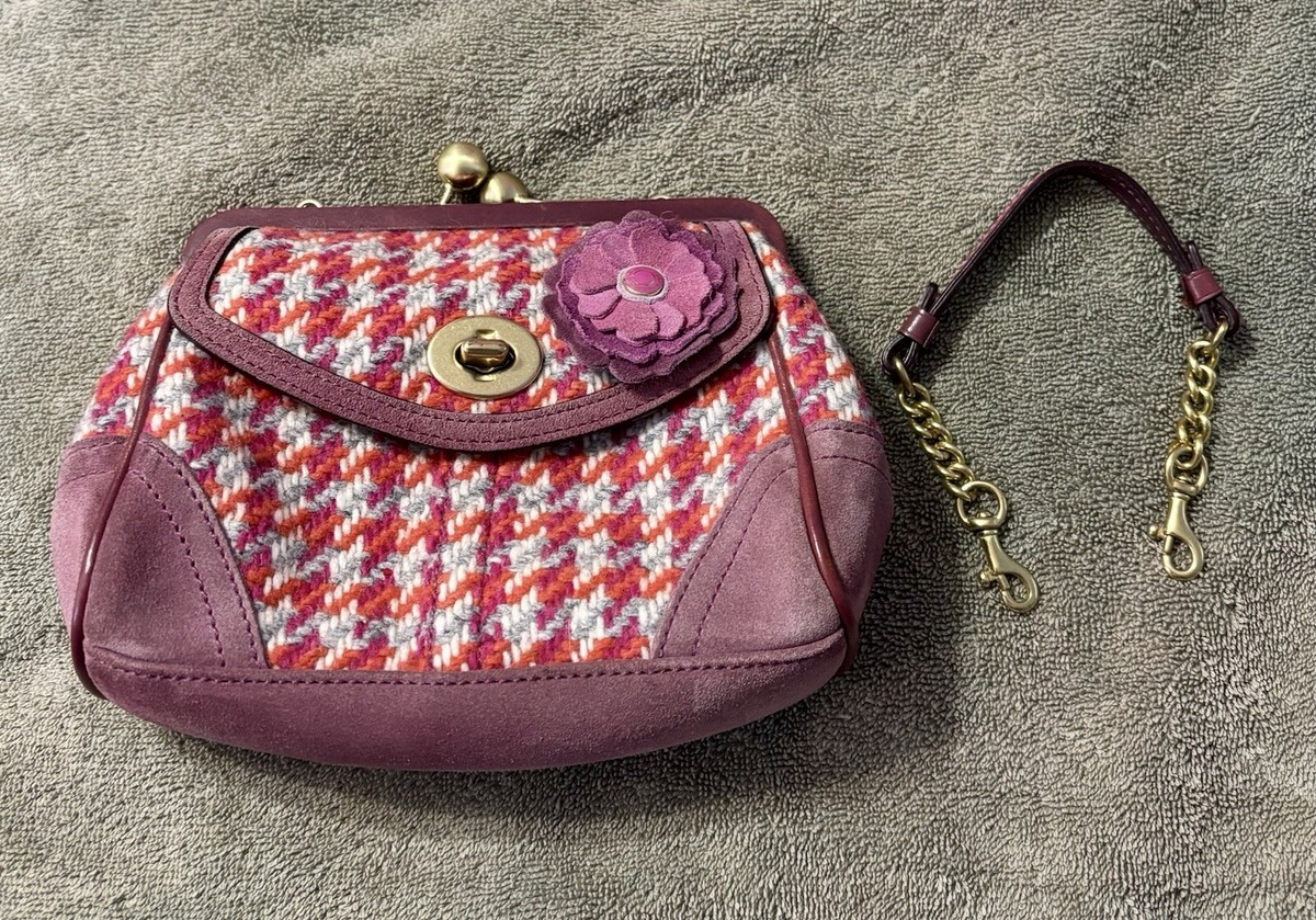 COACH VINTAGE HOUNDSTOOTH TWEED SUEDE FRAMED KISS LOCK BAG