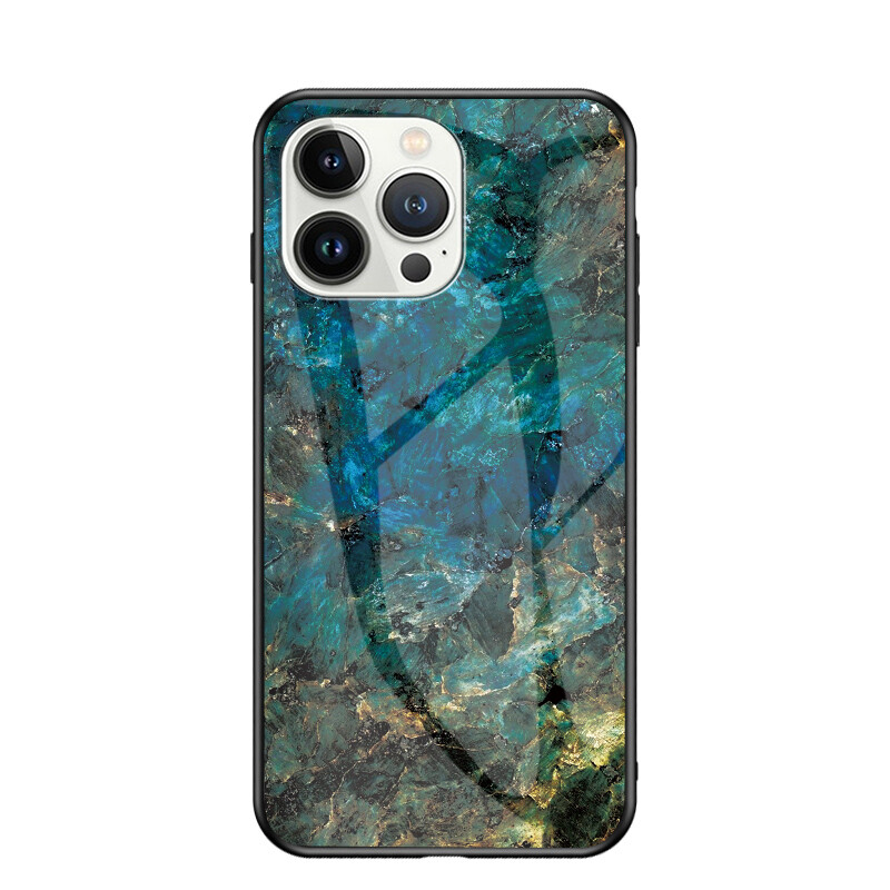 For iPhone 16 Pro Max 15 14 13 12 11 Marble Pattern Slim Fit Glass Phone Case