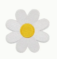 WHITE DAISY - PEACE - FLOWER POWER - Embroidered Iron On/Sew-On Patch