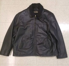 Columbia Vintage Men's Black Heavy Leather Coat w/Removable Fleece lining Sz XL