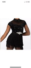 Weissman dance costume black velvet crystal fringe End Of Time 13009 adult SA