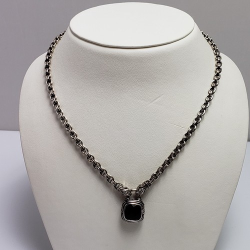 Scott Kay Sterling Silver Cushion Cut Black Onyx Diamond Necklace 16" - Picture 2 of 8