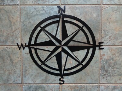 New Compass Sign Plasma Cut Metal Wall Art 24'' Diameter Textured Black Finish