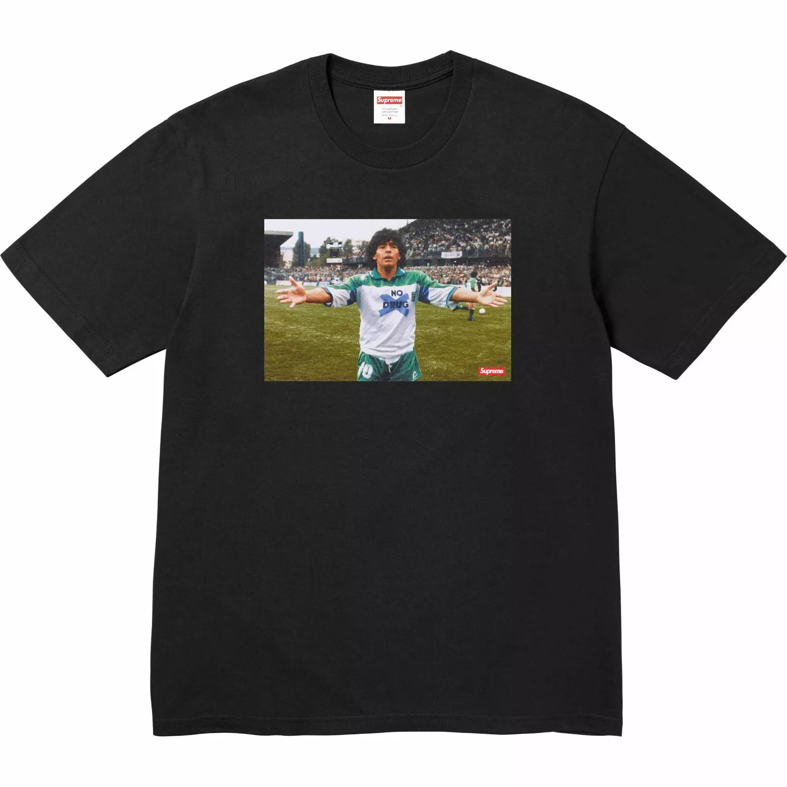 T shirts Supreme Maradonna, rouges ou noirs, taille grande.