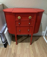Vintage Martha Washington Sewing Cabinet Refinished Red Side Table Storage