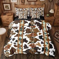 Western 7 Piece Comforter Set Bed in a Bag  Cowhide Bedding Full White Brown