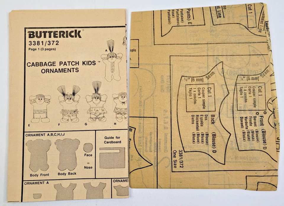 Parche de repollo para niños 6" adornos rellenos vintage años 80 Butterick patrón de costura SIN CORTAR Foto 3 de 3