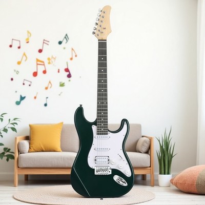 39'' Beginner ST-Style Electric Guitar Set - Full Size Amp HSS Tremolo Dark Green