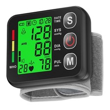 Wrist Blood Pressure Monitor Backlit Display Automatic BP Heart Rate Tracking