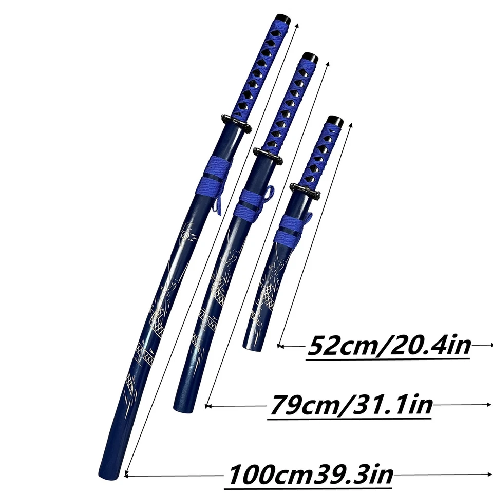 Conjunto de 3 Espadas Japonesas Samurai Katana com Suporte – Bainha Azul Marinho / 1060. - Imagem 2 de 4