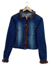 DENNY ROSE Giacca Jeans Donna Blu con Pelliccia (IT 40, EU 36, INT S)