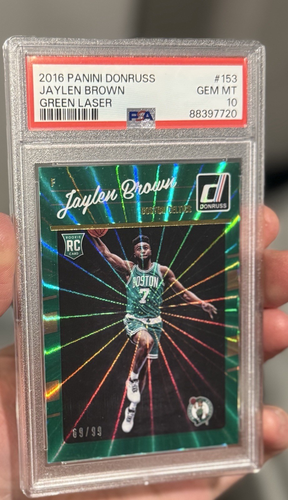2016 Donruss Jaylen Brown #153 Rookie Green Holo Laser /99 PSA 10 💎Color Match!