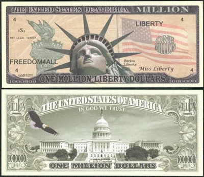 New-Style Liberty with Torch Peachy Million Dollar Bill Note with FREE SLEEVE