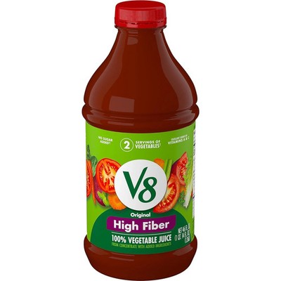 V8 High Fiber 100% Vegetable Juice 46 fl oz Bottle   Healthy Veggie Drink