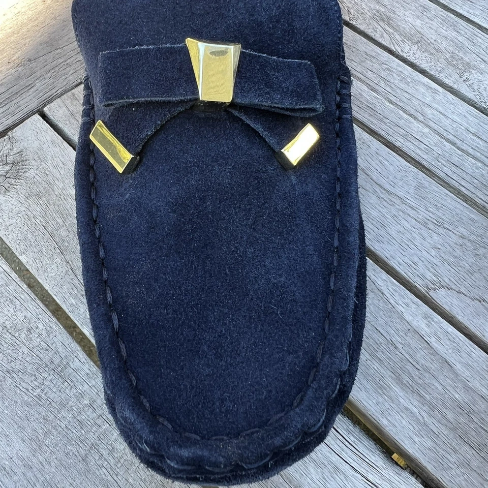 ISAAC MIZRAHI LIVE IMALIA WOMEN SZ 11W  BLUE SUEDE BOW MOCCASINS LOAFERS SHOES - Image 3 of 4