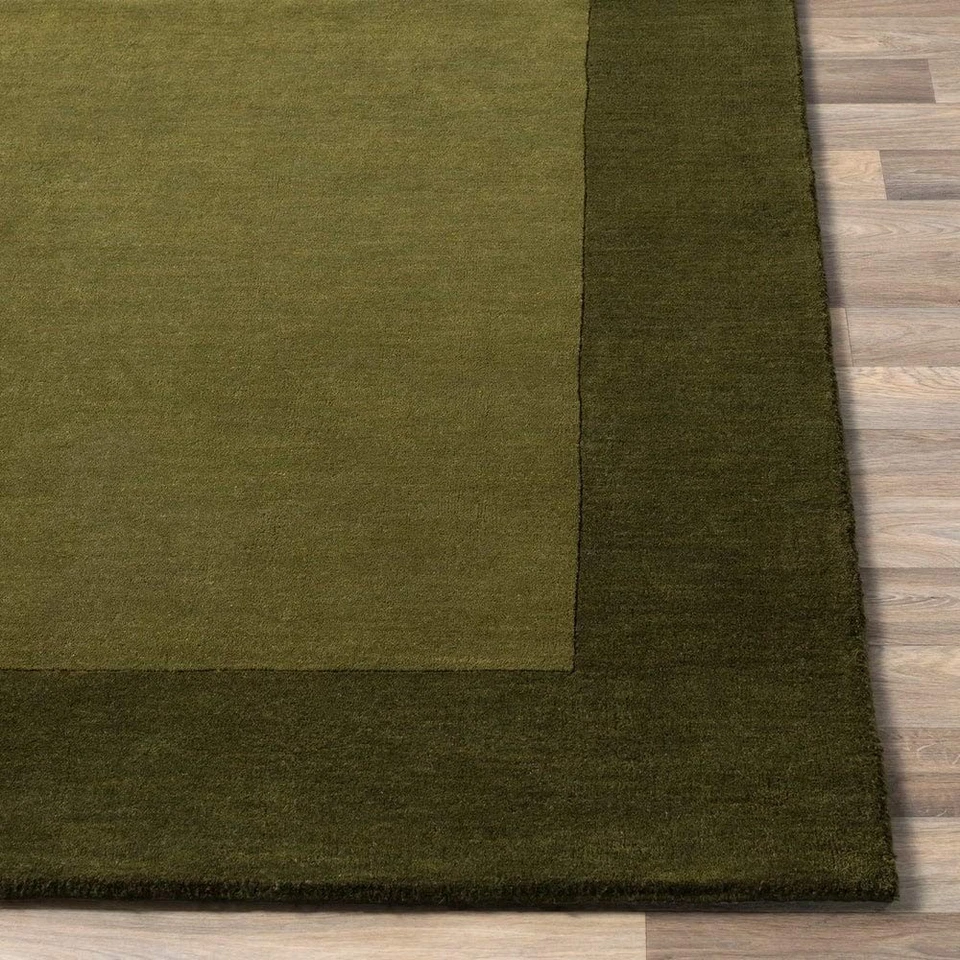 Green Hand Tufted Area Rug 5x8 Modern Minimalist Solid Border Pattern Plush - Image 2 of 3