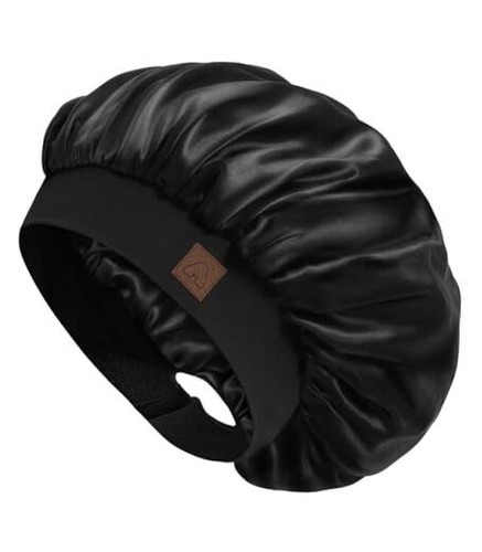 Satin Bonnet Silk Bonnet Sleep Cap for Women Hair Bonnet for One Size Black