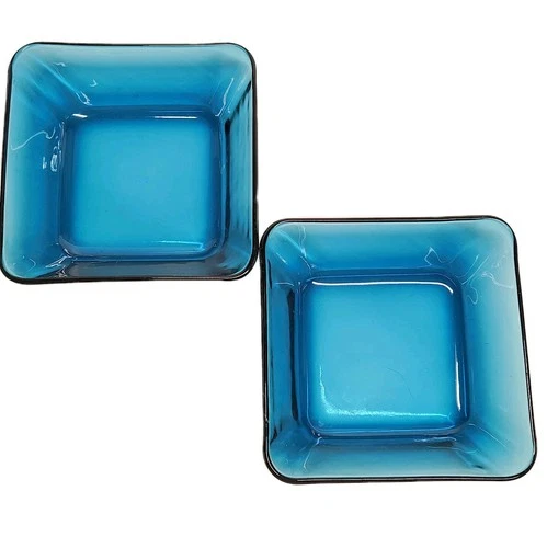 SET Anchor Hocking Rio Coastal Turquoise Blue Square All Purpose Bowls 6 1/2”