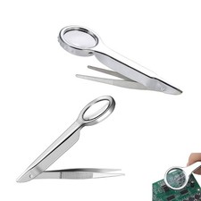 2 Pcs Tweezers with Magnifier Magnifying Glass Stainless Steel Hobby Jewelry